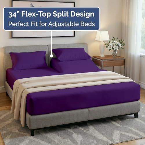 Flex Top Split Head King 4 Piece Sheet Set - Ultra-Soft & Cooling - Purple