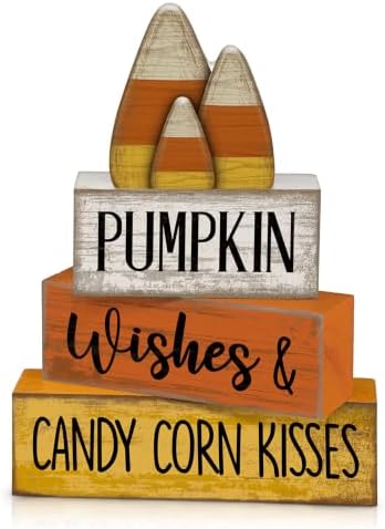 Lineshading 4 Pcs Fall Decoration For Home Wooden Candy Corn Stacked Blocks