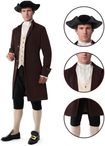 Spooktacular Creations 7pc Halloween Colonial Costume Men, Founding Father Costume for Themed Party
