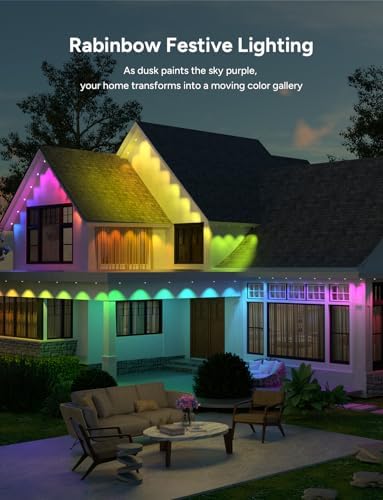 Permanent Outdoor Lights, 100ft with 60 RGB LED Lights for Christmas and Daily, 49 Scene Modes+DIY for Christmas Decor, IP66 Waterproof for Outdoor, Compatible with Alexa, Google Assistant