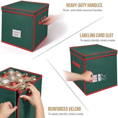 Premium Christmas Ornament Storage Box Keeps 64 3" & 4 Individual Trays ﻿