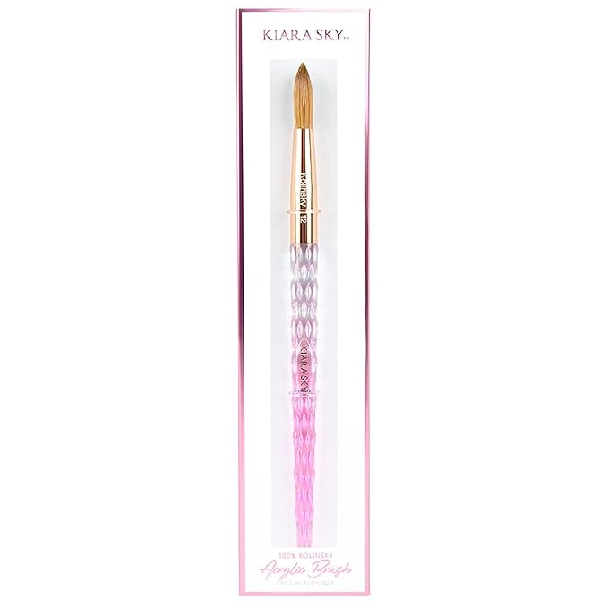 Kiara Sky Kolinsky Acrylic Nail Brush #12 – Pure Kolinsky Sable Hair, Pink Crystal Handle, Acetone Resistant, for Acrylic Application, Extensions & 3D Nail Ar