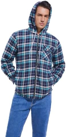Elesuit Men's Full Zip Fleece Flannel Jacket Shirt Plaid Cotton Hoodie Coat