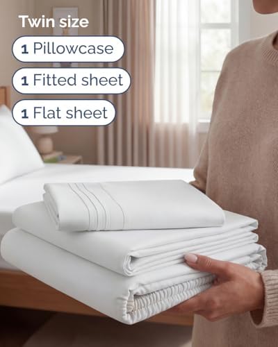 Twin Size 3 Piece Sheet Set - Comfy Breathable & Cooling Sheets - White