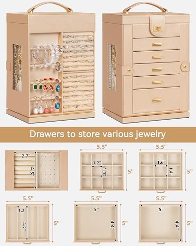 AKOZLIN 6-Tier Jewelry Box Organizer 5 Drawers Storage M-L Champagne