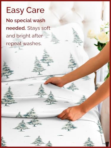Christmas Sheet Set, Green Xmas Trees, Holiday Xmas Bedding Set - Twin Size