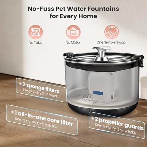 Pumpless Cat Water Fountain Stainless Steel Cat Fountain 2.5 L