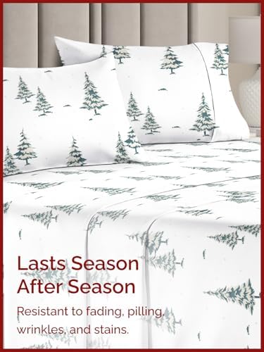 Christmas Sheet Set, Green Xmas Trees, Holiday Xmas Bedding Set - Full Size