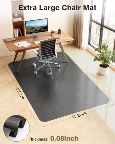 Blvornl Ultra Large Office Chair Mat for Hardwood Floor, Rolling Chair Mat for Hard Wood, Large Anti-Slip Hard Floor Protector, Heavy Duty Computer Desk Rug for Office and Home 47.2"*53" Black