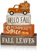 Moucuny 4 Pcs Fall Table Decor, Pumpkin Wood Block Sign Home Tray