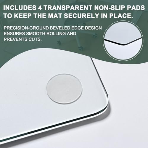 Glass Chair Mat Heavy 54" x 32" -1/5" Thick Premium Tempered Glass Duty Hard Glass Chair Mats -for Office Chair on Carpet or Hard Floor with 4 Anti-Slip Pads