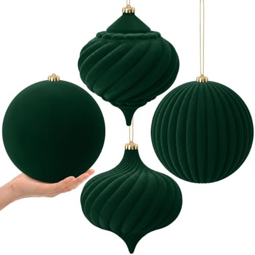Civaner 4 Pcs Large Velvet Christmas Ball,8 Inch,Green