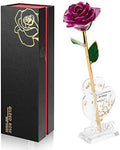 Anthonic Gold Dipped Infinity Rose Last Forever Flower Decor, Birthday Gift for Women in Her Birthday Valentines Day Mothers Day, Resin Preserved Rose | Anniversary Present for Mom (Purple)
