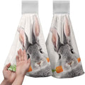 Easter Bunny Hanging Kitchen Towels Spring Easter Grey Rabbit Hand Towels with Hanging Loops Super Absorbent Soft Kitchen Tie Towel Fast Drying Bath Hand Towel for Bathroom Kitchen Set of 2