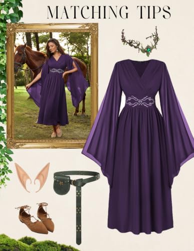 Scarlet Darkness Women's Renaissance Costume V Neck Medieval Fairy Dresses