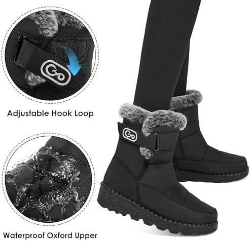 Ablanczoom Womens Winter Snow Boots with Warm Fur Lining Comfortable Booties Non Slip Waterproof Outdoor Shoes