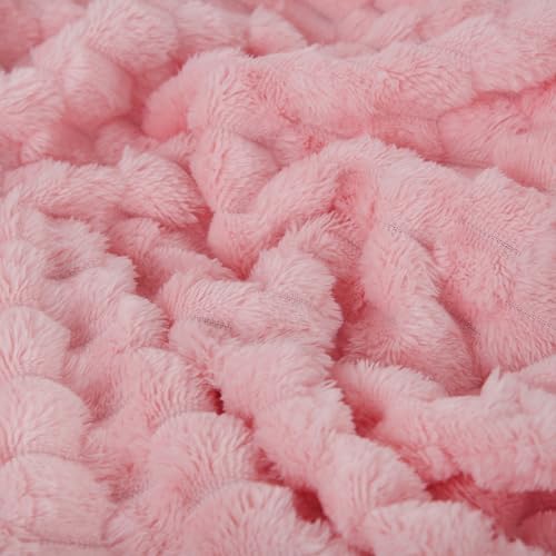 Puncuntex Light Pink Throw Blanket 90"×90" Fuzzy 3D Jacquard Decorative