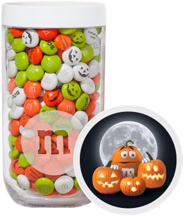 M&M'S Halloween Milk Chocolate Candy Jar, Orange, Green, White, 12.7 oz