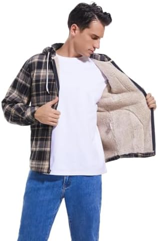 Elesuit Men's Full Zip Fleece Flannel Jacket Shirt Plaid Cotton Hoodie Coat