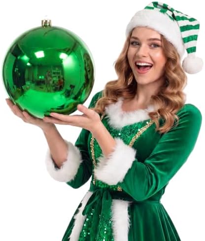 Threan 10 Inch Large Emerald Green Shiny Christmas Ball Ornaments