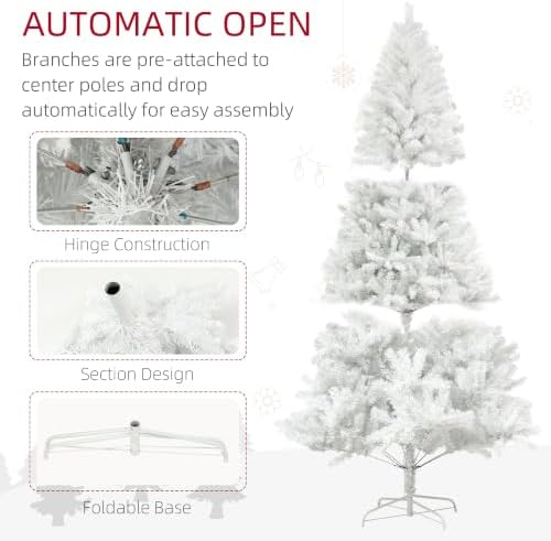 HOMCOM 9ft Tall Artificial Christmas Tree Unlit Auto Open White