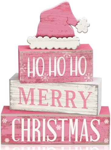 Moucuny 4 Pcs Christmas Wooden Tiered Tray Decor Farmhouse Table Signs