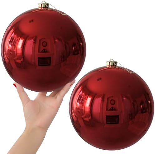 Rose Red 8.0" Extra Large Christmas Balls Ornaments - Christmas Tree Decorations Shatterproof Shiny Hanging Balls for Birthday Holiday Wedding Decorations Set of 2pcs