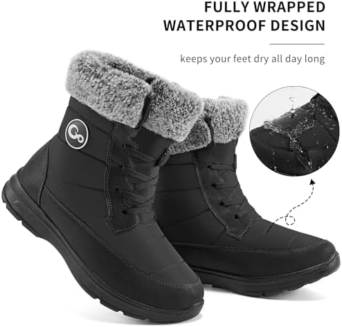 Ablanczoom Winter Snow Boots for Women: Comfortable Warm Fur Lined Womens Boots Outdoor Waterproof Non Slip Lace Up Walking Booties