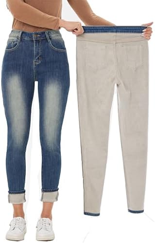 Yehopere Women's Winter Fleece Lined Jeans Slim Fit Warm Skinny High Waist Denim Jean
