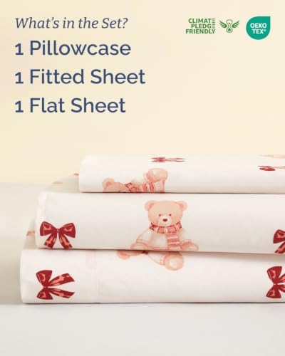 Christmas Sheet Set, Teddy Bears, Holiday Xmas Bedding Set - Twin XL Size