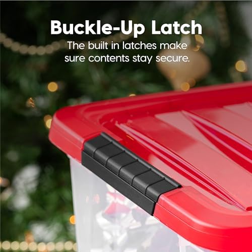 IRIS USA 4-Pack, 19 Qt. Holiday Storage Bin with Lids, Red