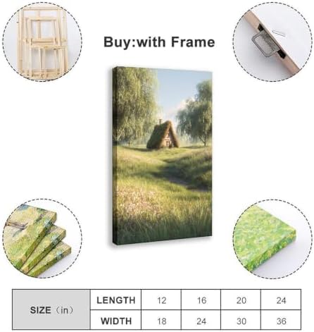 JDBeehpy Thatched Cottage Wildflower Meadow Framed Wall Art 12x18inch