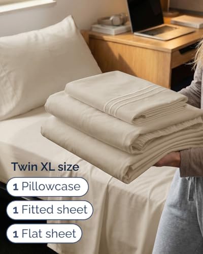 Twin XL Size 3 Piece Sheet Set - Comfy Breathable & Cooling Sheets - Wheat