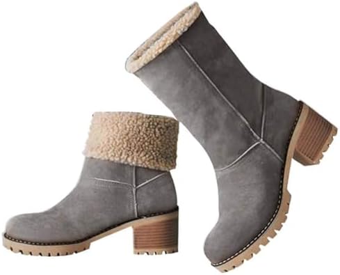 VIMISAOI Mid calf Winter Boots for Women Warm Ankle Snow Chunky Heel Boots