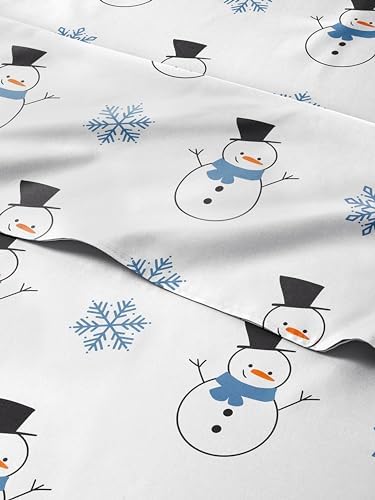 Christmas Sheet Set, Snowman, Festive Holiday Xmas Bedding Set - Twin Size