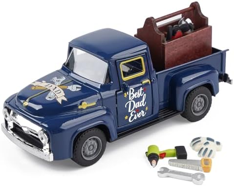 Fathers Day Truck Decor, Best Dad Ever Pickup Truck Tabletop Decoration with Toolbox, Rustic Farmhouse Tiered Tray Decor, Fathers Day Gift for Dad Home Office Desk