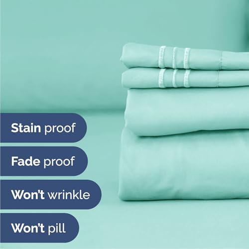 Cal King Size 4 Piece Sheet Set - Breathable & Cooling Sheets - Spa Blue
