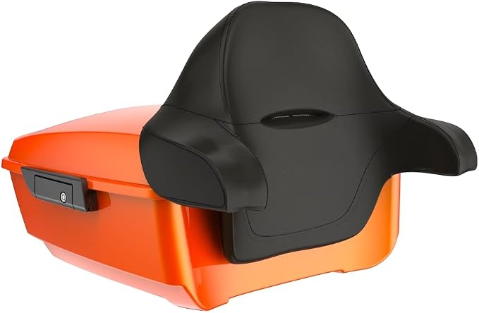 Advanblack Road Glide Tour Trunk Pack Wicked Orange Pearl King Tour Trunk Pack Luggage +Wrap-Around Backrest Pad for '97-'25 Harley Touring Road King Street Glide Electra Glide CVO models