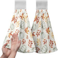 Fall Orange Leaves Pumpkin Kitchen Hanging Towels Autumn Thanksgiving Harvest Hand Towels with Hanging Loops Set of 2 Oven Stove Dish Hang Towel Soft Absorbent Bath Tie Towel