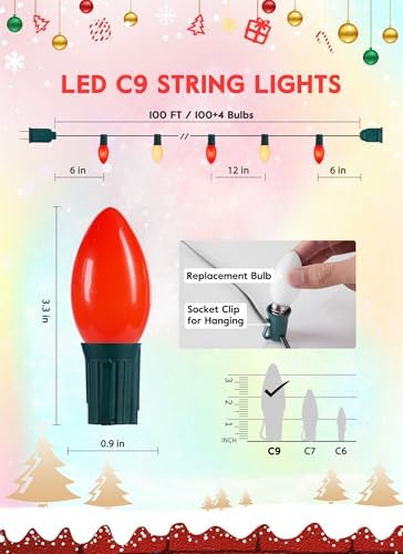 Vintage Christmas Lights Outdoor, 100Ft C9 String Lights with 100 LED Bulbs