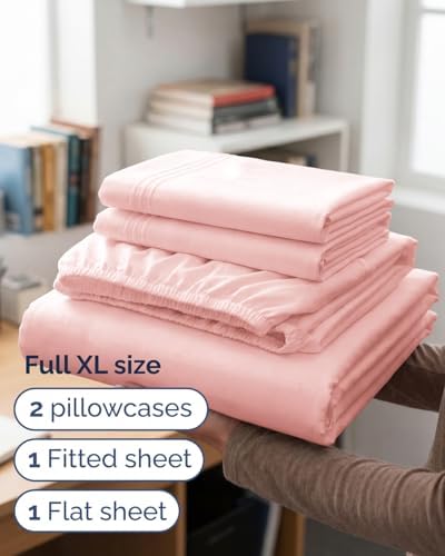 Full XL Sheets - 4 Piece Full XL Sheet Set - Cool & Breathable - Baby Pink