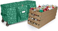 Covermates Keepsakes Rolling Adjustable Ornament Storage Bag – Heavy-Duty Polyester, FlexGrid Trays & Padded Dividers – Protective Holiday Organizer with Wheels, Handles & ID Window, Green Snowflake