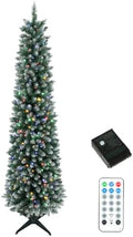 HOMCOM 6ft Pencil Prelit Christmas Tree, Dual Color, Flocked, Green White