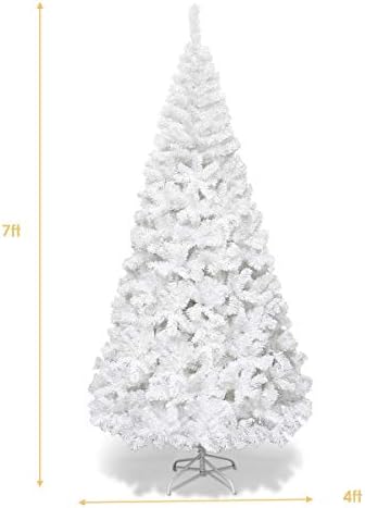 Goplus 7ft White Christmas Tree with Solid Metal Legs Perfect for Holiday Indoor and Outdoor Decoration