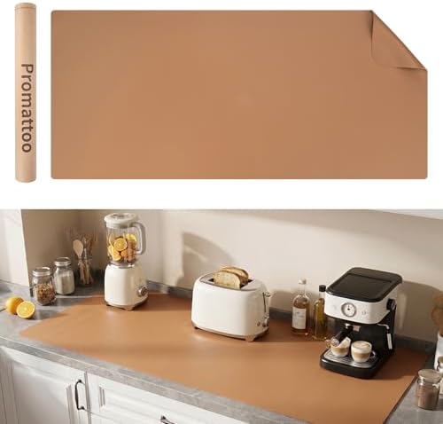 1.6mm Thick Leather 16x36 Inch Non-Slip Mat, Waterproof Countertop Protector, Wide Coffee Station/Large Office Desk Pad, Caramel Brown