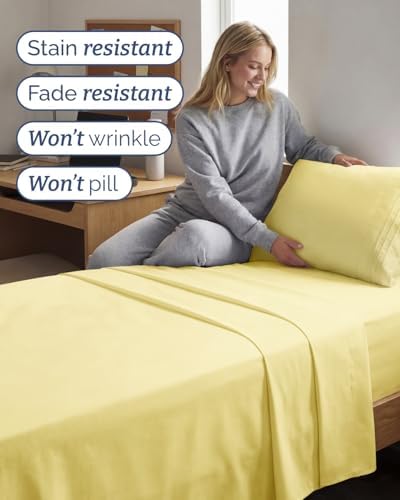 Twin XL Size 3 Piece Sheet Set - Comfy Breathable & Cooling Sheets - Yellow