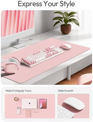 YSAGi Leather Desk Protector, Office Mat, Large Mouse Mat, Non-Slip PU Leather Blotter, Laptop Desk Mat, Waterproof Writing Pad for Office and Home(Light Pink, 63" x 24")