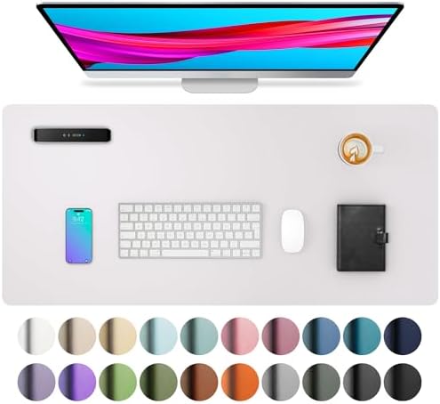 Aothia Large PU Leather Desk Pad Protector – Non-Slip Mouse Pad & Writing Mat for Office/Home, Waterproof, Easy to Clean (31.5" x 15.7", Pale Lavender White)