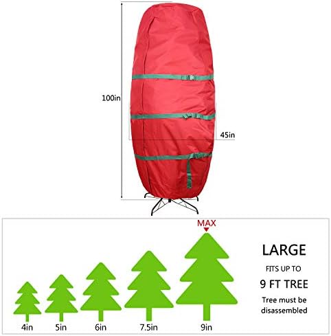 Sattiyrch Upright Christmas Tree Storage Bag,Fits Up to 9 ft Tall Artificial Tree,Heavy Duty 600D Canvas Red Christmas Tree Storage Container with Sleek Zipper and Durable Handles (9 FT)
