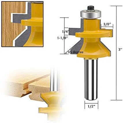 TAIWAIN 1/2-Inch Shank Tongue Groove Flooring Router Bit Set, V-Notch Wainscotting Wood Cabinet Milling Router Bits Sets Cutter, Woodworking Miter Carbide CNC Cutting Tool for Doors,Tables(2)